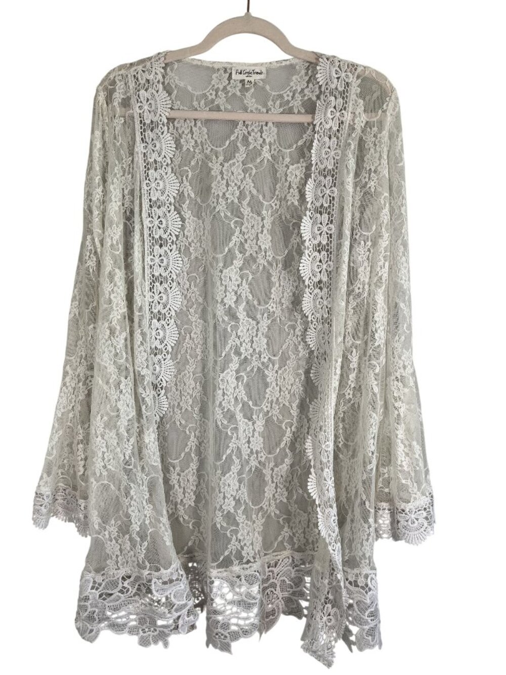 Neutral Floral Lace Sheer Mesh Cardigan M Boho Indie Festival Hippie Goddess 90s